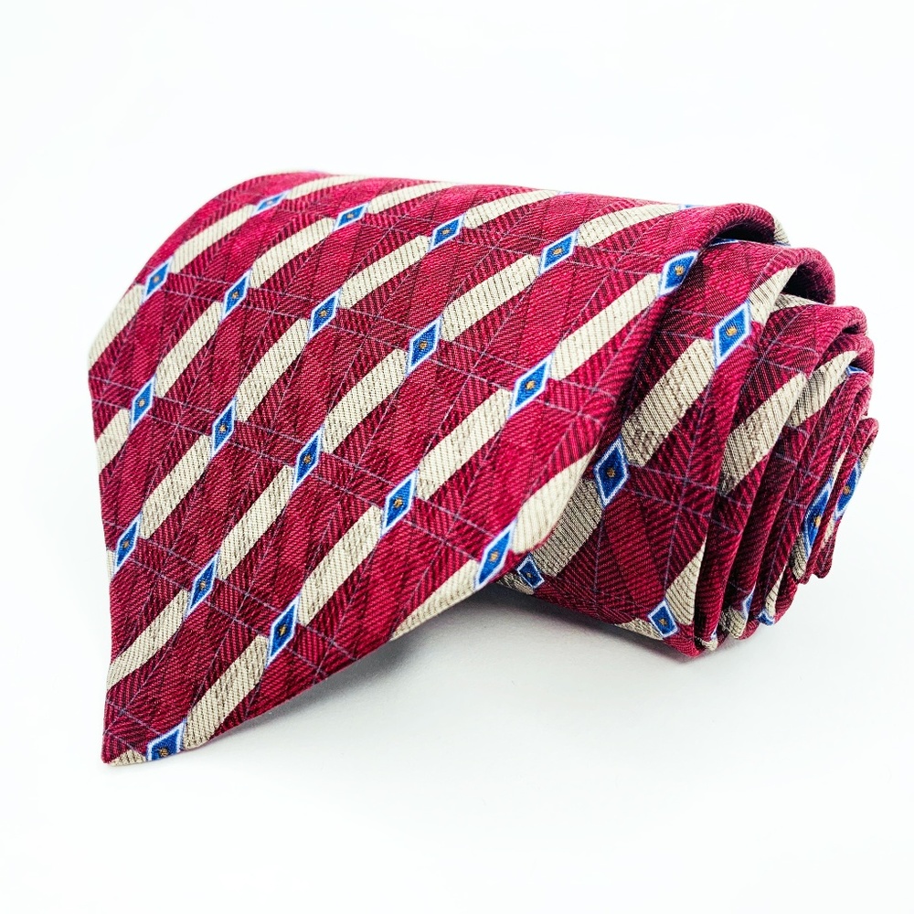 Geoffrey Beene Tie All Silk Red Geometric Pattern